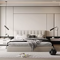 Modern Bedroom Interior Design With Large Bedside Lamps White Accent Wall And Wardrobes