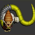 Skeleton Head Character With Green Snake Like Creature Body Decorated Cape And Patterned Clothing Design