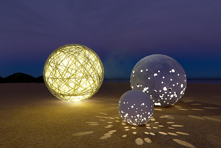 Modern Landscape Light Round Landscape Light Rattan Ball Light Moon Light Star Light Planet Light Atmosphere Light Landscape Essay 3d model