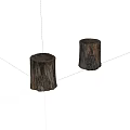 Two Natural Wooden Tree Stumps With Rough Texture On White Background