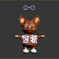 Red Cat Game Movie Character Wearing Round Glasses Pink Polka Dot Vest White Shoes