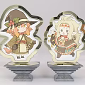 Decorative Ornament Set Featuring Cute Cartoon Characters With Golden Frames And Gray Decorative Bases
