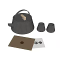 Dark Matte Ceramic Tea Set With Teapot Two Teacups And Gift Envelope Packaging 3d model