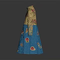 Traditional Chinese Robe With Yellow Floral Upper And Blue Decorative Lower Section