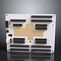 White Electronic Circuit Board With Multiple Black Connectors Grid Pattern And Components