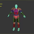 3D Warrior Character Model In Red Purple Armor With Golden Boots And Shoulder Pads