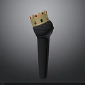 Black Microphone With Gold Crown Featuring Red Yellow Accents On Top