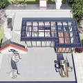 Modern Villa Balcony With Glass Enclosure Outdoor Table Chairs And Green Plants
