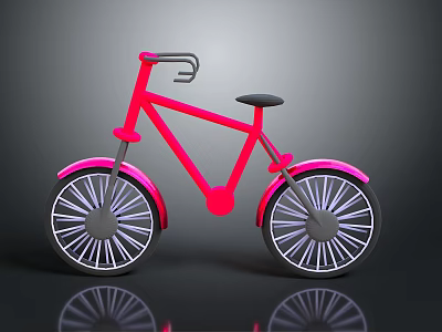 Red Bicycle With Black Seat And Stylish Wheels On Dark Background With Reflection 3d model