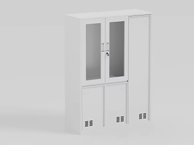 White File Cabinet With Glass Doors And Ventilated Lower Storage Compartments 3d model