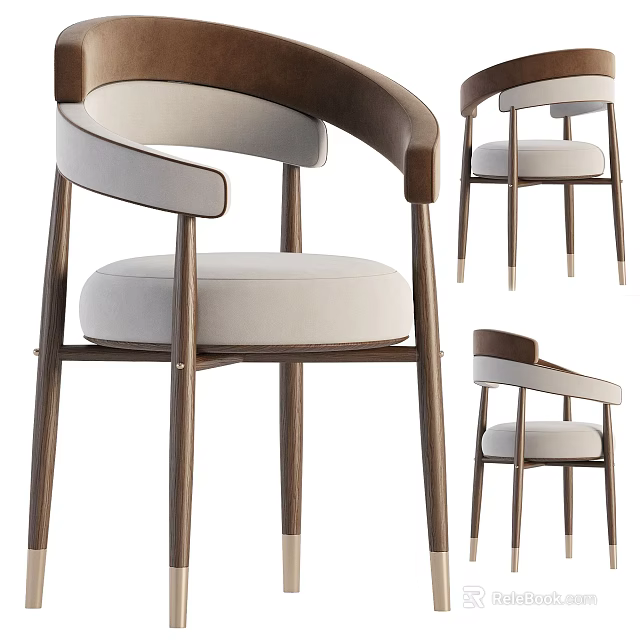 Modern Leisure Chair With Wooden Frame Curved Armrests And Light Upholstered Seat Design 3d model 