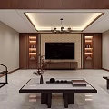 Elegant Modern Basement Interior With Wooden Cabinets Table Stools And Decorative Elements 3d model