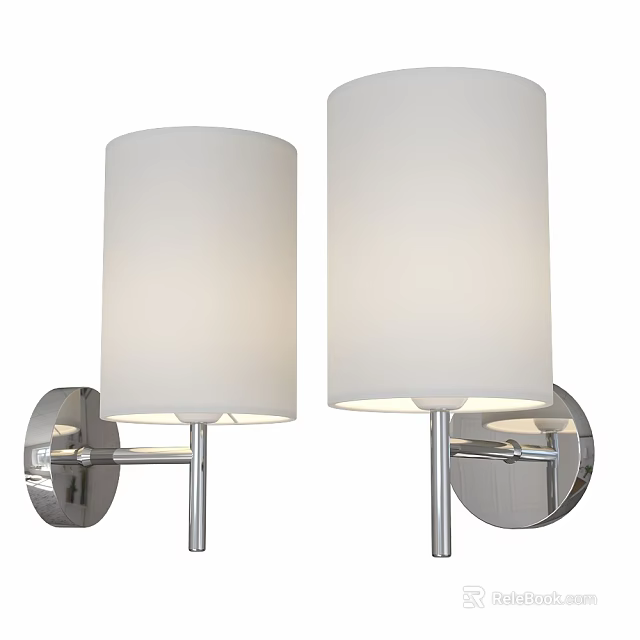 Modern Wall Sconces With White Cylinder Shades And Chrome Metal Bases Providing Illumination 3d model 