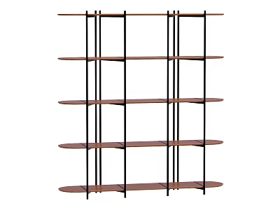 Modern Multi Tiered Shelving Unit With Metal Frame And Wooden Shelves 3d model