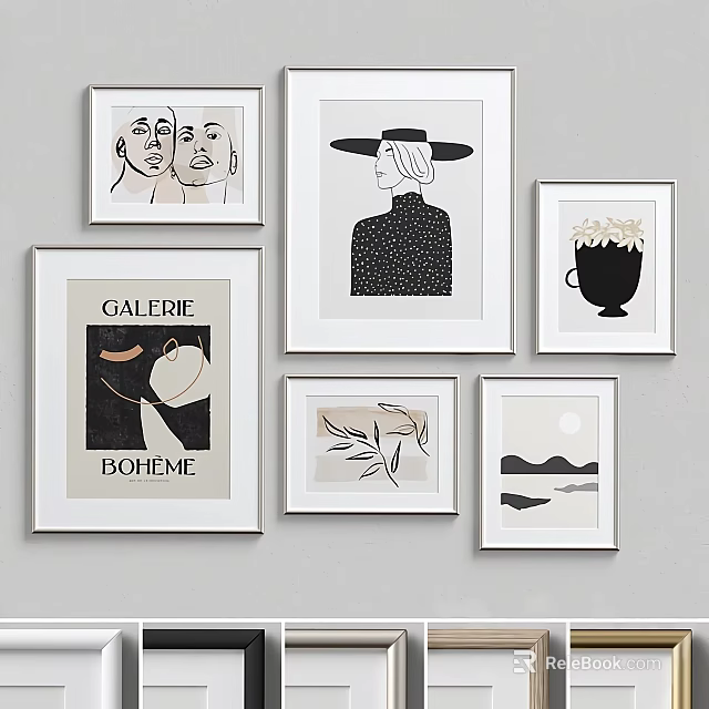 Framed Abstract Paintings With Various Minimalist Designs For Home Interior Wall Art 3d model 