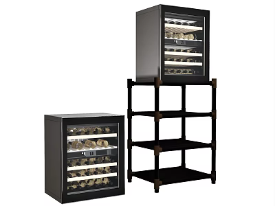 Modern Black Wine Coolers With Glass Doors And Wine Bottle Storage Shelves 3d model