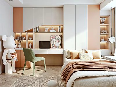 Cozy Tatami Bedroom Interior Design With Tatami Bed Storage Cabinets And Study Desk 3d model