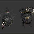 Decorative Black Long Hair Dolls With Halo And Holding Ornamental Items
