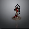 Woman In Traditional Red And Black Costume With Snake Ornaments Standing On Stone Floor