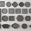 Chinese-style openwork window pane lattice 3d model