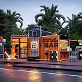 Container Building Brewery Bar In Outdoor Setting With Palm Trees Balloons And Tables Chairs