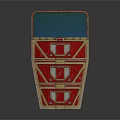 Red And Gold Decorative Storage Chest With Glass Top And Multiple Drawers