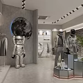 Modern Clothing Store With Moon Decor Silver Mannequins Display Racks And Plants
