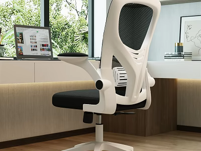 Modern Home Office Desk With Ergonomic Chair Laptop And Natural Window Light 3d model