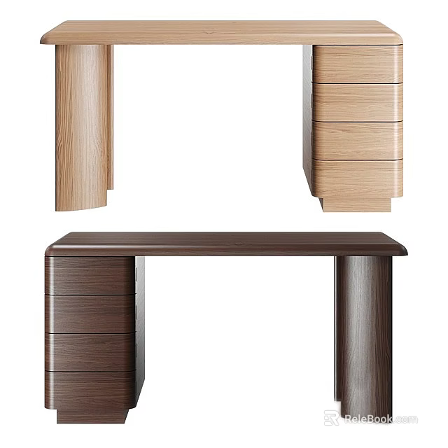 Modern Wooden Office Desk With Drawers Smooth Tabletop And Sleek Legs Design 3d model 