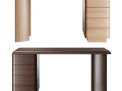 Modern Wooden Office Desk With Drawers Smooth Tabletop And Sleek Legs Design 3d model