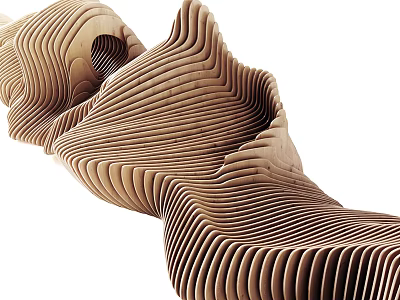 Modern Wooden Outdoor Chair With Layered Wave Like Sculptural Design 3d model