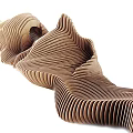 Modern Wooden Outdoor Chair With Layered Wave Like Sculptural Design