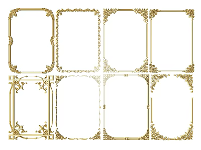 Multiple Golden Ornate Carved Frames In Various Shapes With Artistic Designs 3d model