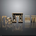 Beige Ornamental Stone Components With Arches Columns Bases On Black Background