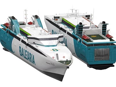 Modern Balearia Ferries With Blue And White Exterior Design And Structural Features 3d model