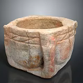 Ancient Square Shaped Stone Basin With Weathered Texture And Decorative Handles 3d model