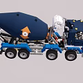 Blue Concrete Mixer Truck Construction Vehicle With White Cab Mixing Drum And Yellow Logo