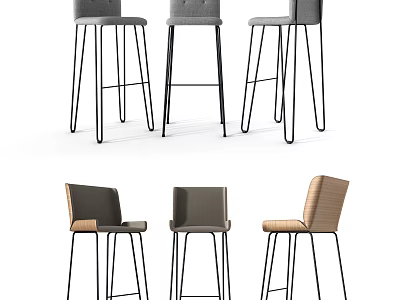 Modern Bar Stools With High Metal Legs And Upholstered Seats In Various Colors 3d model