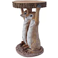 Meerkat Themed Side Table With Two Sculptures Holding Top And Decorative Base