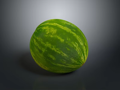 Fresh Juicy Ripe Watermelon With Green Striped Skin On Gray Background 3d model