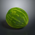 Fresh Juicy Ripe Watermelon With Green Striped Skin On Gray Background