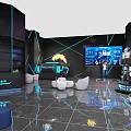 Futuristic Tech Room Interior With Digital Screens Control Panels And Devices 3d model