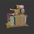 Modern Golden Mechanical Device With Shiny Metal Pipes Control Knobs And Dark Base Reflection