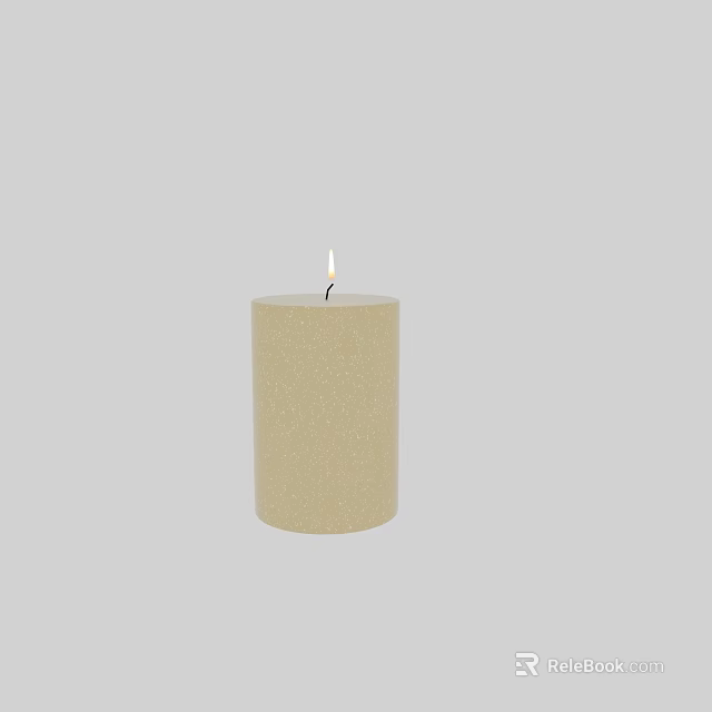 Beige Cylindrical Candle Lamp With Lit Flame And Matte Texture For Decorative Ambient Lighting 3d model 