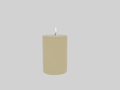 Beige Cylindrical Candle Lamp With Lit Flame And Matte Texture For Decorative Ambient Lighting 3d model