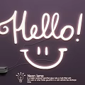 Decorative Neon Lamp with Hello Text and Smiley Face Design for Wall Decor