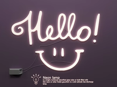 Decorative Neon Lamp with Hello Text and Smiley Face Design for Wall Decor 3d model