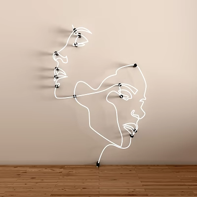 Abstract Face Outline Wall Lamp with Light Bulbs for Indoor Decoration 3d model