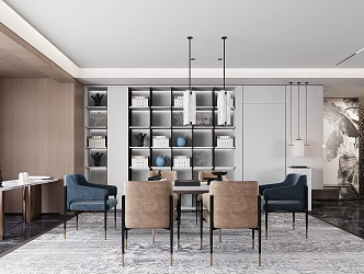 Modern dining room table and chair cabinet chandelier 3d model