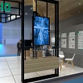 USHIO Modern Exhibition Booth With Wooden Metal Structure Reception Desk TV Screens Tables And Chairs